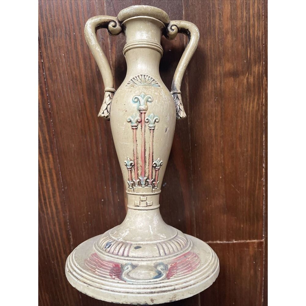 Cast Candlestick Holder Vase Painted Vintage